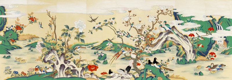 방희원 - 화조도 병풍