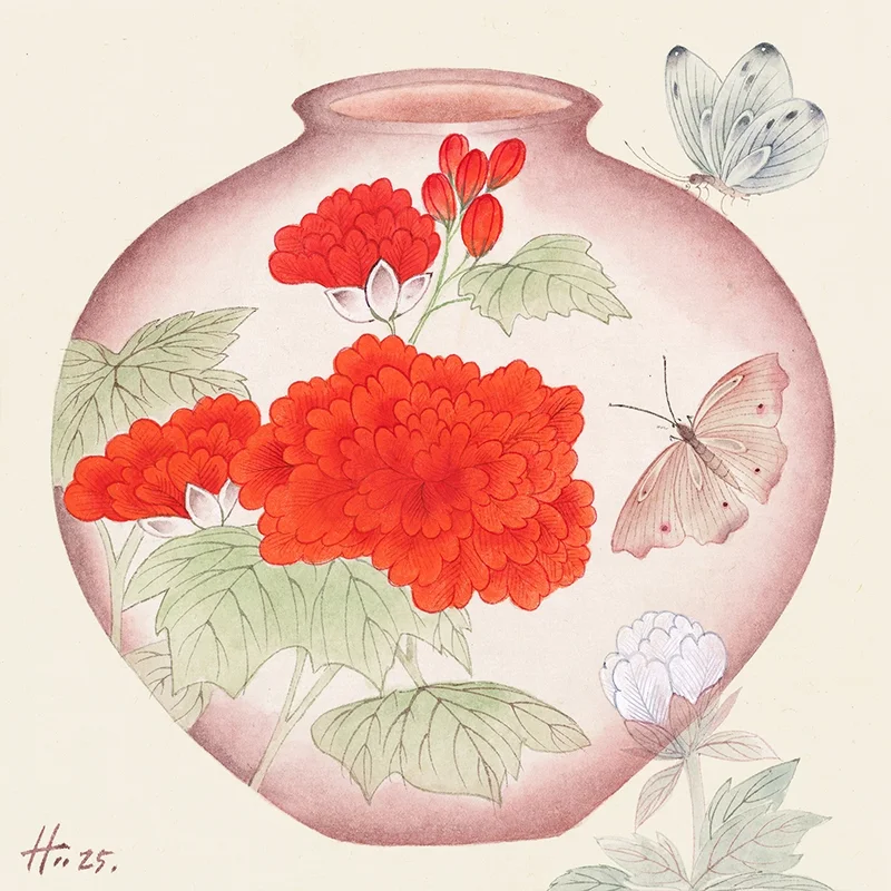 김경희 - 달항아리 여름 물의정원_여름의 푸름(靑)과 꽃_Ⅰ