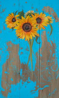 Sunflowers on Barnwood I