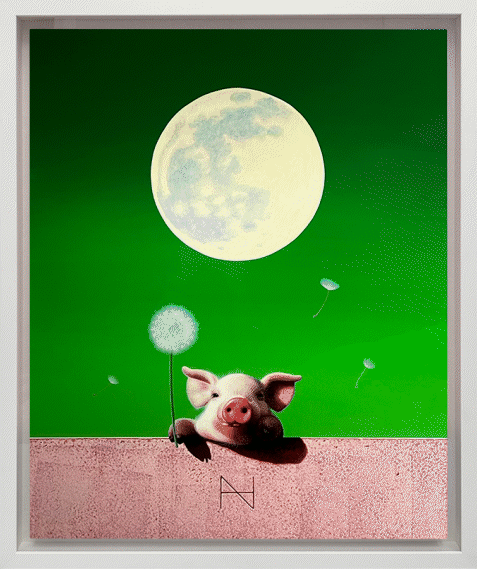 Olivia over the Wall (Full moon, Green sky, Sponge wall)